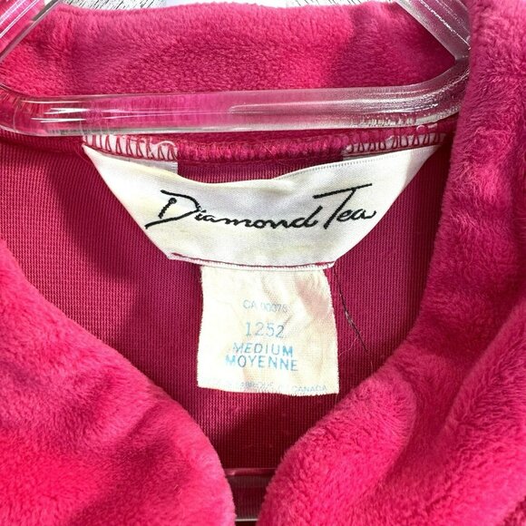 Vintage Diamond Tea House Coat Dressing Gown Robe Womens Medium Pink Velour - Picture 2 of 6